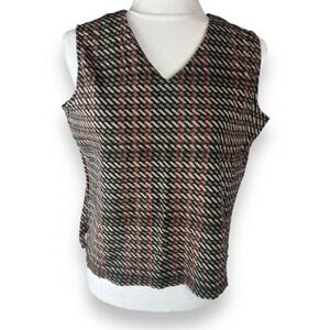 Vintage Cervelle 100% Silk Top Womens Size Medium Houndstooth Old Money Y2K